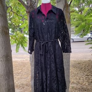 Lace black shirt dress